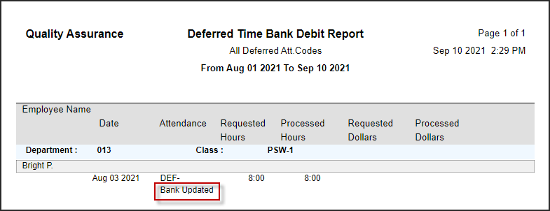 DDH - Report bank updated