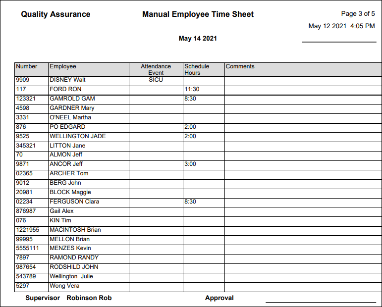 RPH - Manual Empl Time Sheet - Report