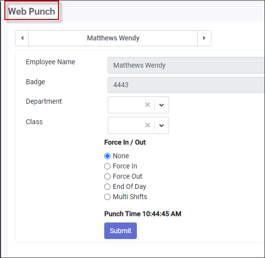 WPH - Employee punch screen
