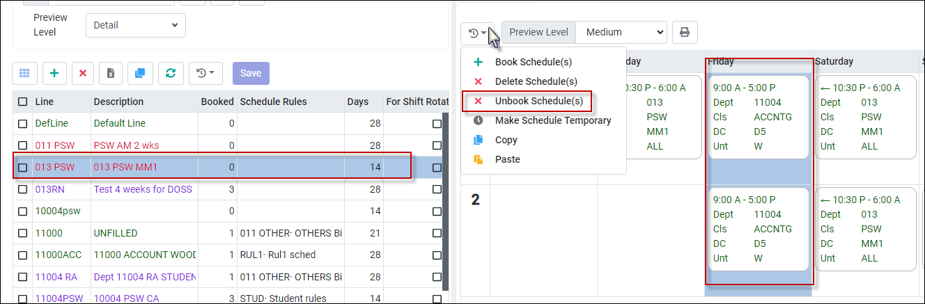 MSH - unbook shifts to add to default line