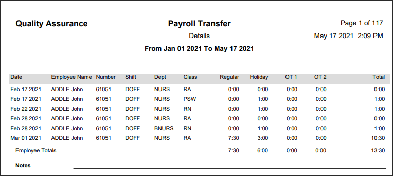 RPH - Payroll Transfer - Report