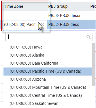 FCH - time zone dropdown