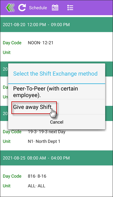 M - Shift Give Away option