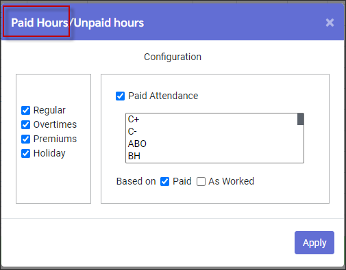 TCH - Paid hours popup