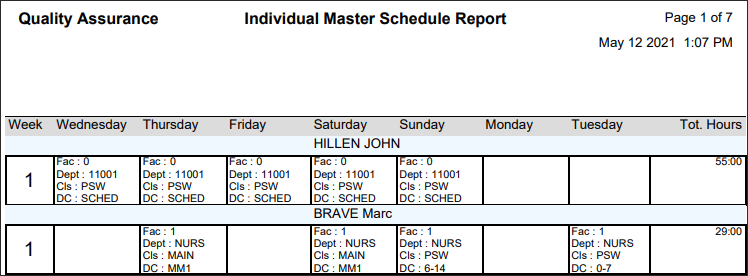 RPH - Individual Master Schedule - Report