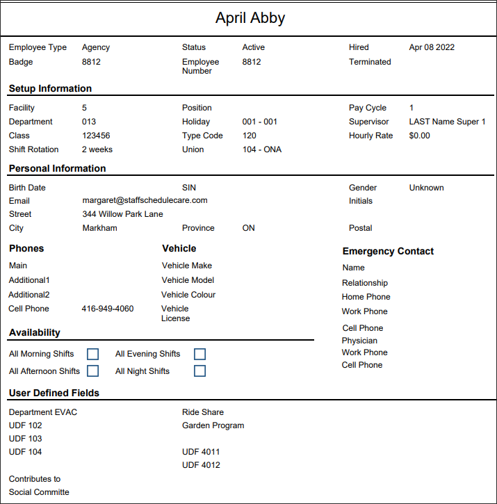 Employee Detail - Report - Form layout