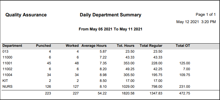 RPH - Daily Department Summary - Report