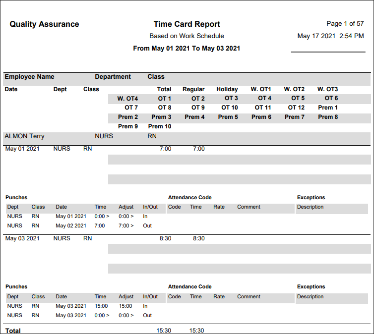 RPH - Time Card - Report