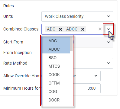 LCH - Combined Classes dropdown