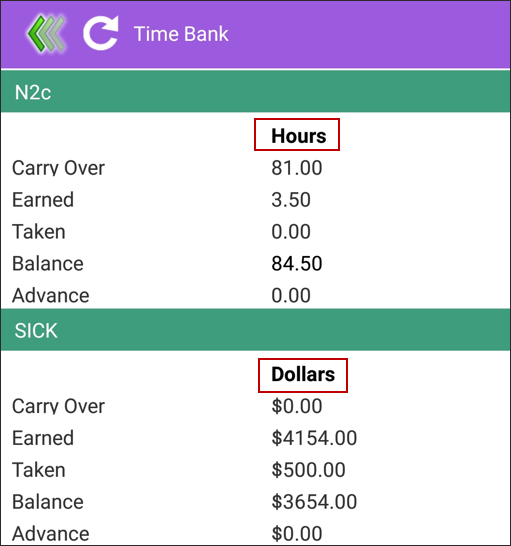 M - Time bank screen