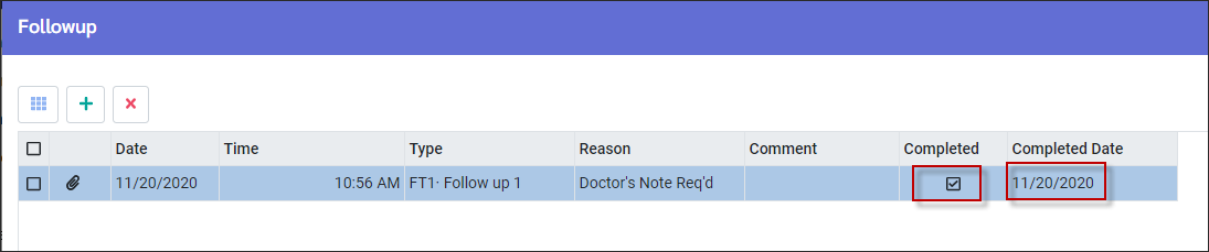 EPH - Accident Followup completed date and checkmark