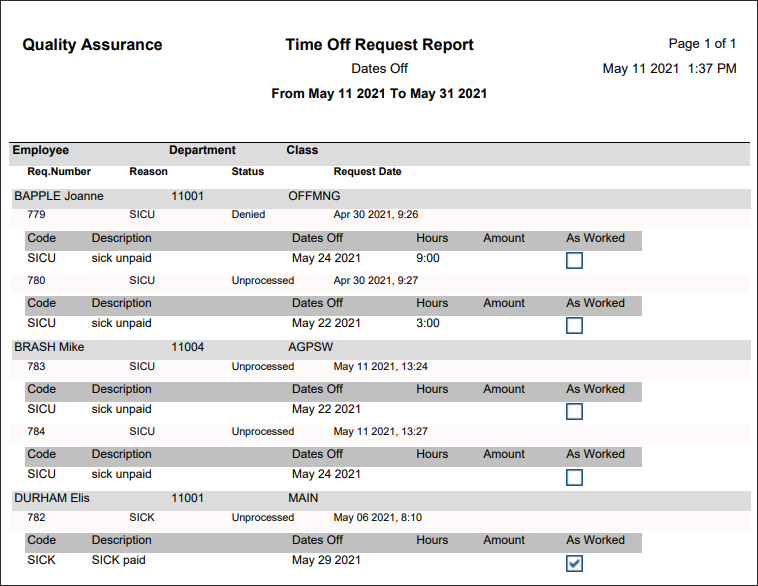 RPH - Time Off Request Report - Report