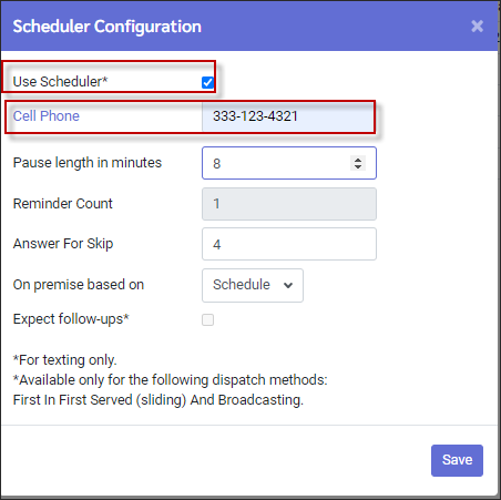 MMH - Scheduler option configured