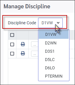 DCH - discipline Code dropdown