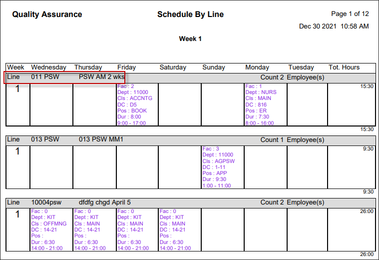 RPH - Schedule by Line - Report