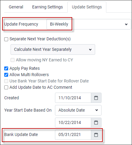 TBRH - Bank update date biweekly