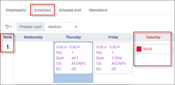 MSH - Schedule showing new AC