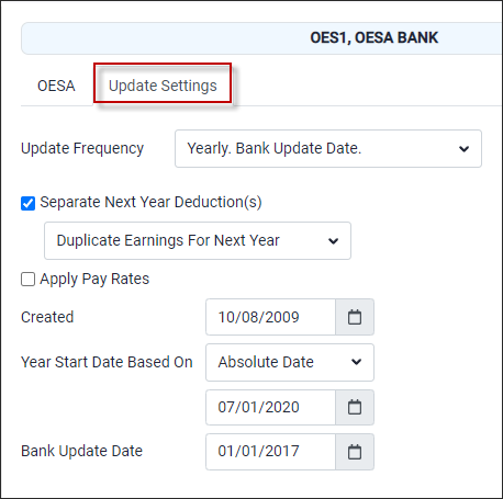 OESAH - update settings tab