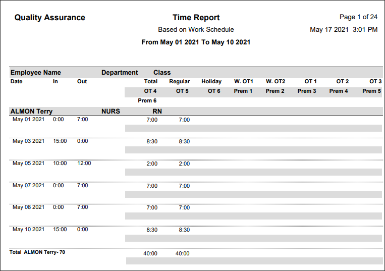 Time Earnings - Report