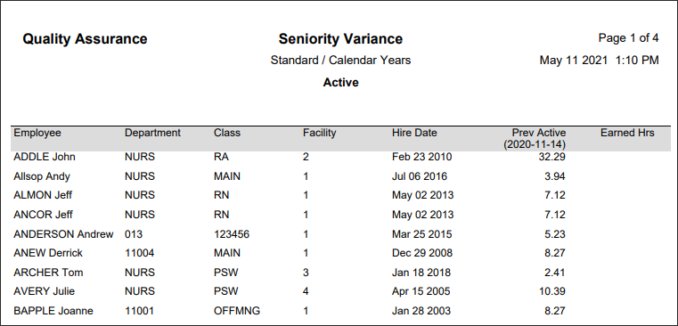 RPH - Seniority Variance - Report