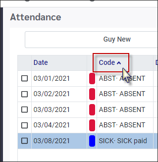ESSH - Attendance column arrows
