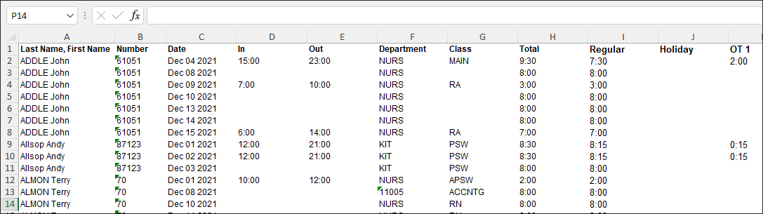 RPH - Time Export Excel - Report