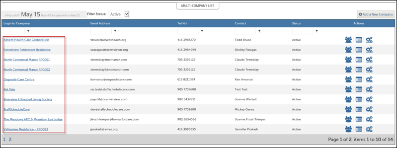 SSC PR - PE company List screen