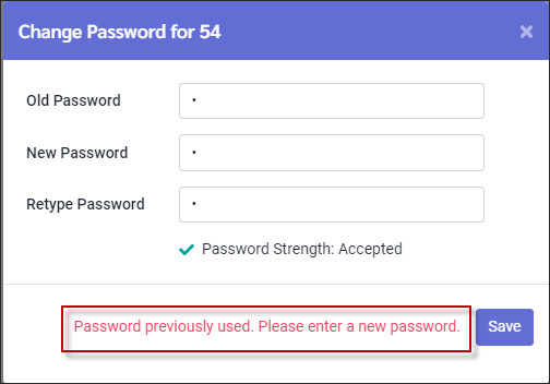 LPH - Password previously used