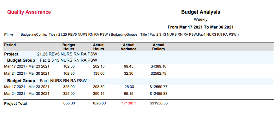 RPH - Budget Analysis - Report