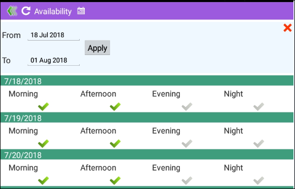 M - Availability screen