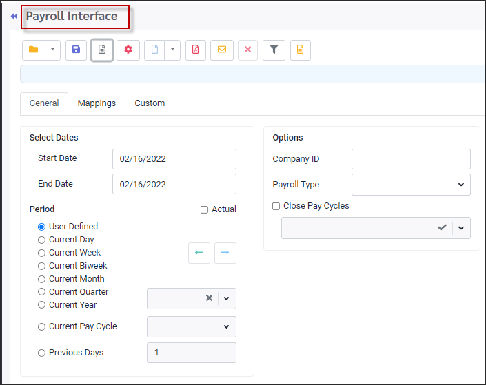 PRH - Interface main screen