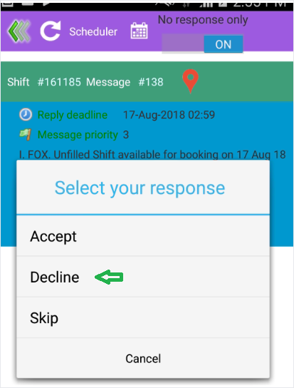 MM - Scheduler response popup