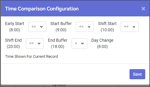 DCH - Time Comparison Configuration popup