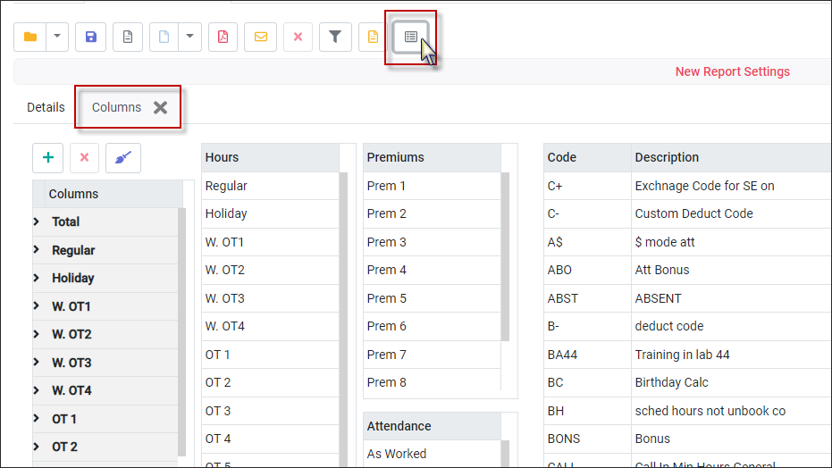 RPH - Payroll Balancing - Configuration - Columns