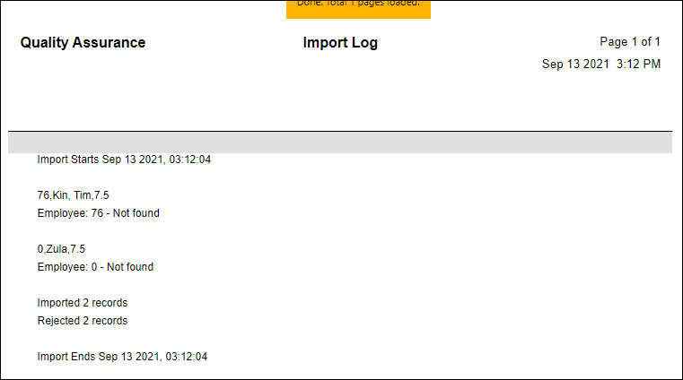EIH - Sample Import Log